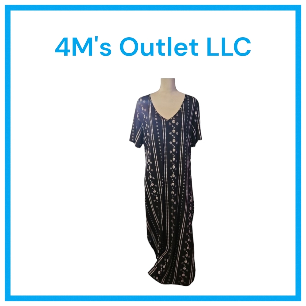 Women's Casual Loose Sundress Short Sleeve V Neck Long Dress